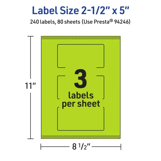 Avery Bright Green Paper Labels, 2.5" x 5" Rectangle {5}
