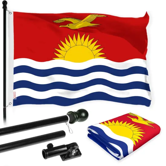 G128 Combo Pack: 6 Ft Tangle Free Aluminum Spinning Flagpole (Black) & Kiribati I-Kiribati Flag 3x5 Ft, LiteWeave Pro Series Printed 150D Polyester | Pole with Flag Included {1}