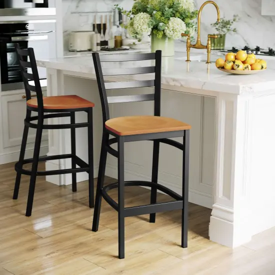 Emma and Oliver Ladder Back Metal Restaurant Dining Barstool Natural/BlackMetal {3}