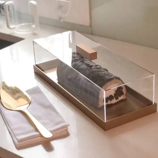 Lucite Decorative Rectangular Cake Tray with Gold Base & Handle {4}