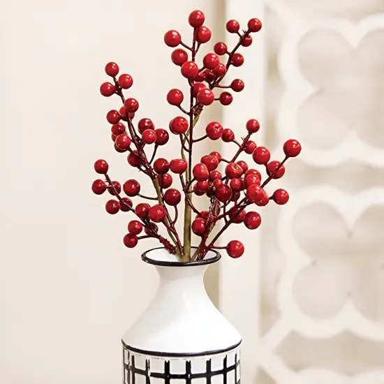 Winter Gooseberry Floral Pick with Red Berries for Vase and Home Decor {2}