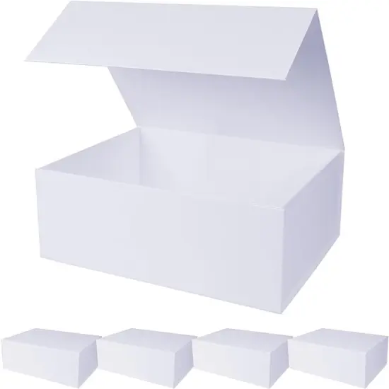 5 Pack White Magnetic Gift Boxes with Lids 13.8x9x4.3 in, Large Bridesmaid Groomsman Proposal Box, Rectangle Collapsible Box for Present Graduation Birthday Wedding Storage,1 Count (Pack of 5) {1}