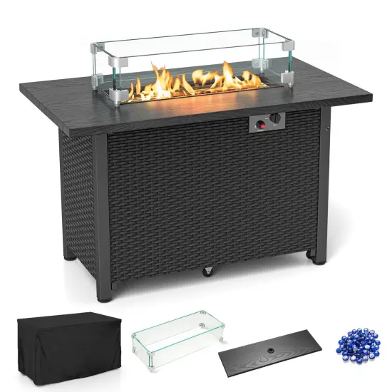 2-in-1 Propane Gas Fire Pit Table with Glass Rack and Stainless Steel Burner Ideal for Outdoor Parties Black {1}