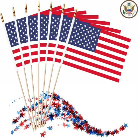20 Pack US American Mini Stick Flags USA Small Miniature Handheld Flag Decorations,5x8 Inch {5}