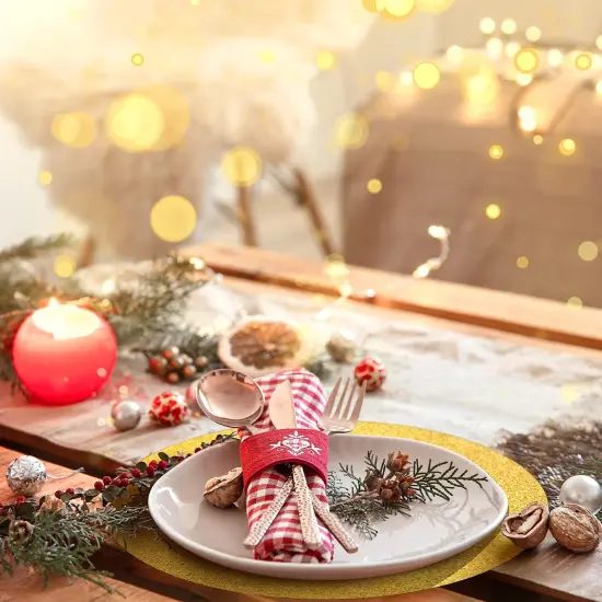 50 Pieces Gold Glitter Paper Place Mats Sparkle Round Disposable Table Mats Golden Sequin Doilies Decorative Placemats for Wedding Banquet Party Home Dining Tableware {3}