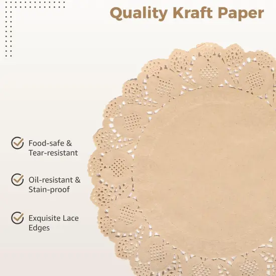 100 Pcs Round Paper Doilies, 13.5" Kraft Paper Placemats with Lace Edges, Disposable Decorative Place Mats, Paper Dining Table Pads {3}
