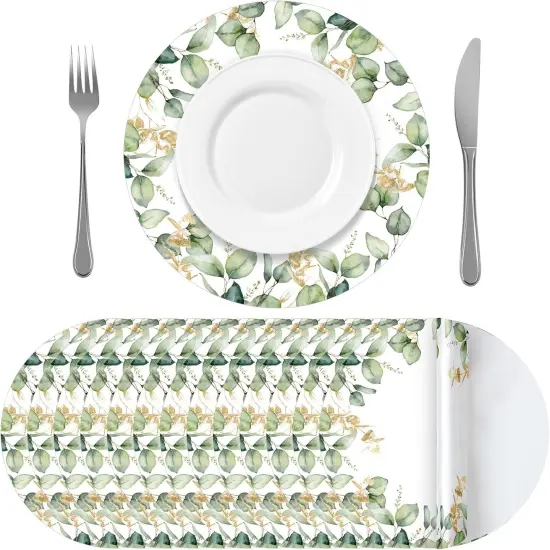 100 Pack Round Eucalyptus Leaves Paper Placemats 12 Inch Sage Green Disposable Table Mats Paper Place Mats Dinnerware for Dining Table Kitchen Rustic Wedding Baby Shower Birthday Party Supplies {1}