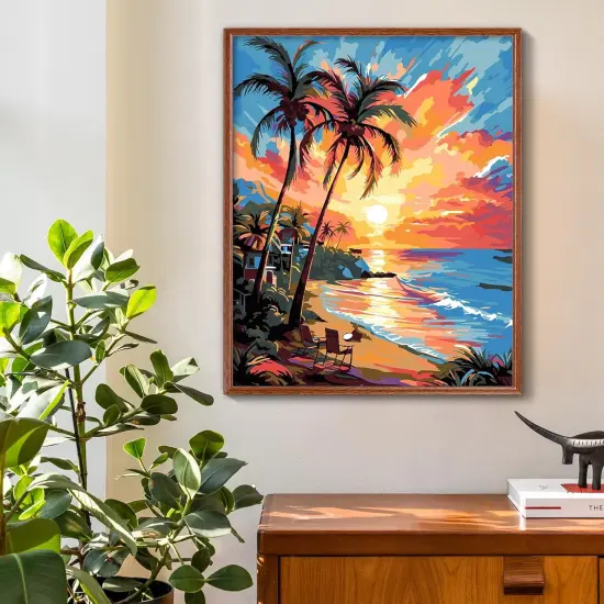 Paint by Numbers Kit for Adults Beach Scenes,Adult Paint by Number Kits Beach,Sunset Beach Paint by Numbers 16X20 Canvas Without Frame,DIY Ocean Sunset Paint Number Set {2}