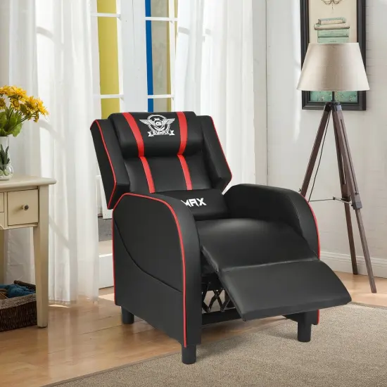 Massage Racing Gaming Single Recliner Chair with Adjustable Backrest and Footrest Red {1}