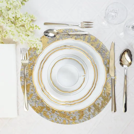 50 Pcs Disposable Gold Placemats Set Metallic 13 Inch Round Foil Mesh Pressed Table Doilies, Ultra-Thin Disposable Placement Mats for Home Decoration Dining Table Wedding Birthday Party {2}