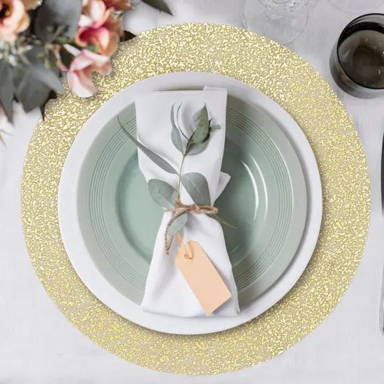 50 Piece Gold Placemats Disposable Round Table Mat 13 Inch Gold Foil Babys Breath Mesh Pressed Foil Paper Placemat Tablecloths Table Runner for Party Wedding Home Dinners Table Decor {3}