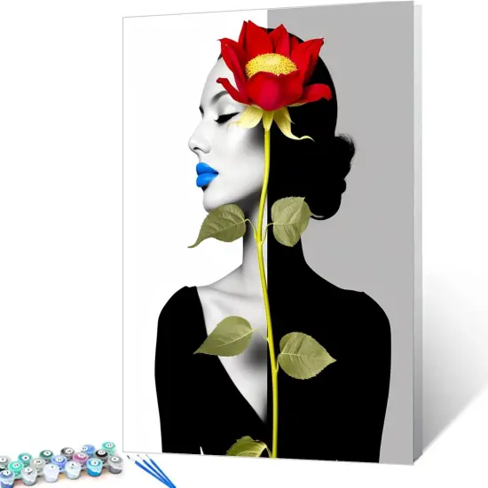 Paint by Number for Adults rose DIY Paint by Numbers for Beginner Kids Canvas for Black and White Symmetrical Pictures Painting Art Crafts Home decoration {1}