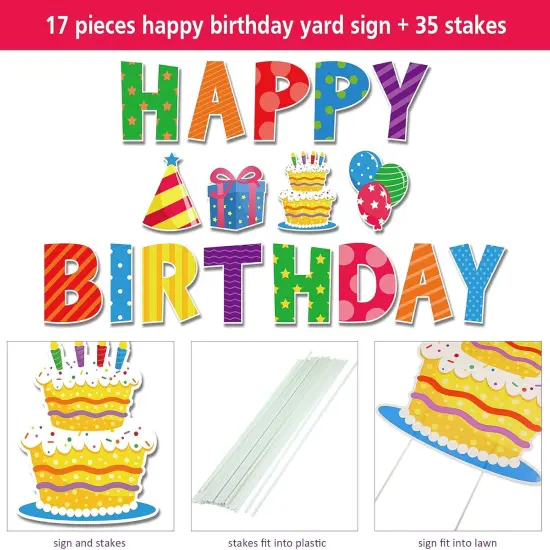 17 Piece Happy Birthday Yard Signs, 16 Inch Letters, Lawn Signs with Stakes, Waterproof, Multicolor, Contemporary Style, Birthday Theme, DECORATIVE SIGN, Ground Mount, Signs {2}