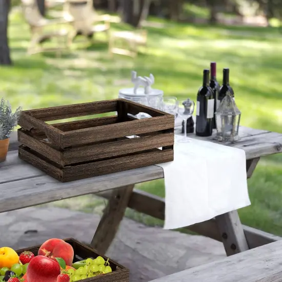 Set of 3 Nesting Wooden Crates, Rustic Wood Basket with Handles, Decorative Farmhouse Wooden Storage Container Boxes for Party, Office, Bedroom, Kitchen and Closet {4}