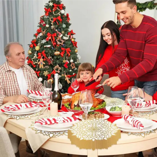 50PCS Disposable Gold White Metallic Round Paper PlaceMats Round Floral Charger Table Mat Table Setting Mat Pressed Paper Round Place Mats for Wedding Birthday Party Dining Table Decor Supplies {4}