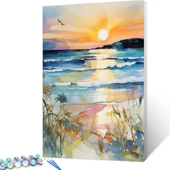 Landscape Paint by Numbers Kits 16x20 inch Canvas DIY Oil Painting for Kids, Students, Adults Beginner with Brushes Acrylic Pigment Graffiti Abstract Beach Photo Gift {2}