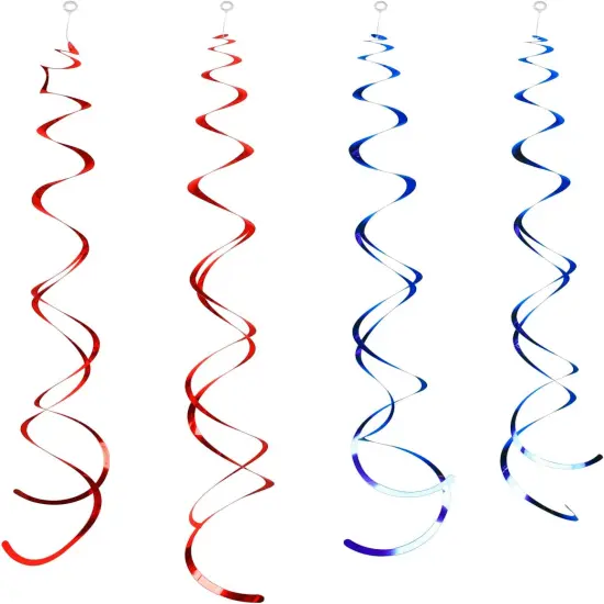 Pack of 24 Red and Blue Foil Ceiling Hanging Swirl Party Decoration {2}