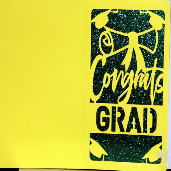 Designer Yellow/Green Congrats Grad Die-cut Glitter Greeting Card With Envelope {1}