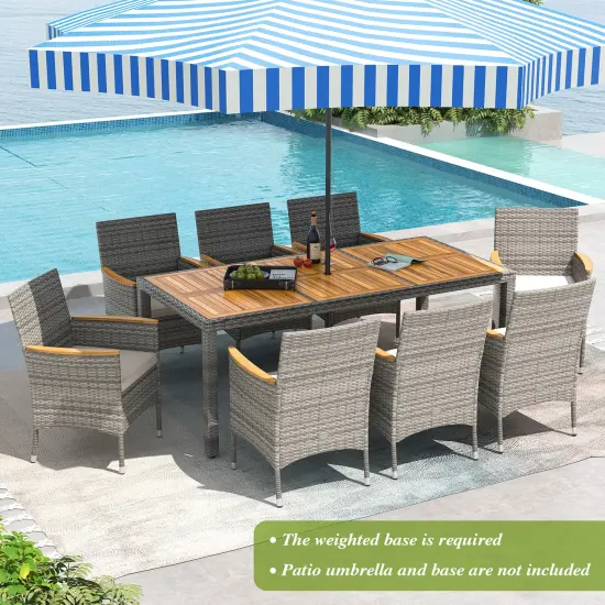 9 Pieces Patio Wicker Dining Set Including Ergonomic Armchairs with Cushions and Metal Frame White {3}