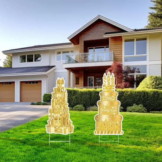 Happy Birthday Yard Sign with Stakes for Birthday Decor LED Lights White Gold Birthday Lawn Sign 27.6" Large Personalized Signs with Number Letter Stickers for Celebrations Birthday Party Decoration {4}