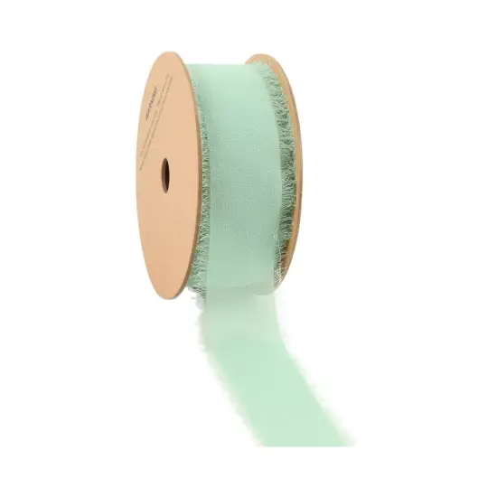 LaRibbons 1 1/2" Frayed Edge Chiffon Ribbon | 10 Yard Roll Light Green {1}