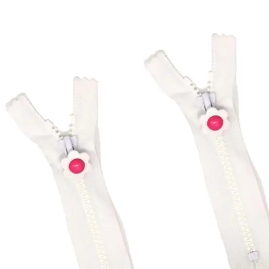 White Plastic Molded Zipper 5MM 5 Inches Closed Bottom with Flower Pull {3}