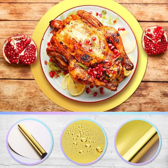 100 Pieces Round Paper Placemats Disposable Table Mats Mirror Foil Decorative Place Mats for Dining Wedding Table Decoration Banquet Birthday Festive Party(Gold) {5}