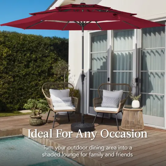Best Choice Products 10ft 3-Tier Patio Umbrella, Market Sun Shade w/ Tilt Adjustment, Easy Crank Burgundy {4}