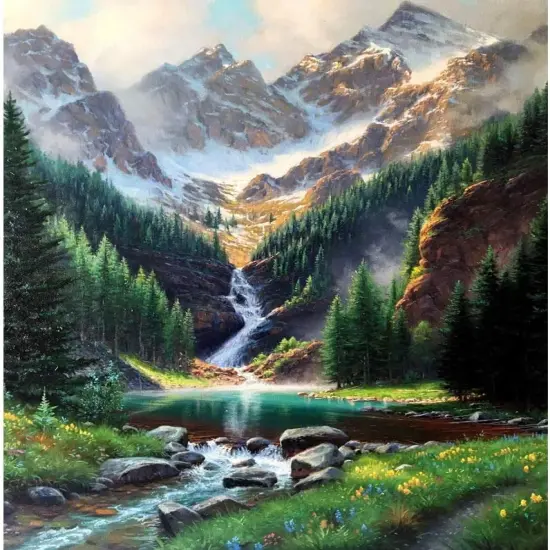 Paint by Number Mountains waterfall DIY Painting On Canvas, Paintwork with Paintbrushes Acrylic Paints,Perfect for Paint by Numbers for Adults and Kids Students Beginner {1}