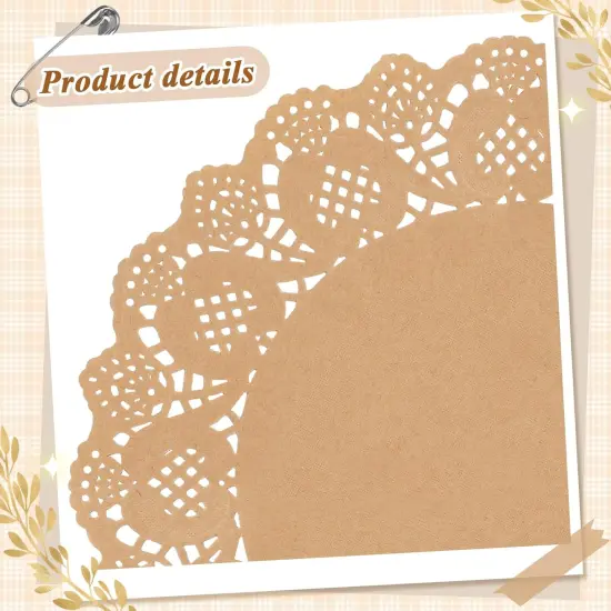 120 Pieces Paper Doilies 13.5 Inch Round Paper Doilies for Food Brown Disposable Lace Paper Doilies for Dining Tables Decorative Paper Placemats Bulk for Cakes Desserts Crafts {3}