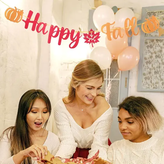Happy Fall Banner Glitter (Orange Red) {3}