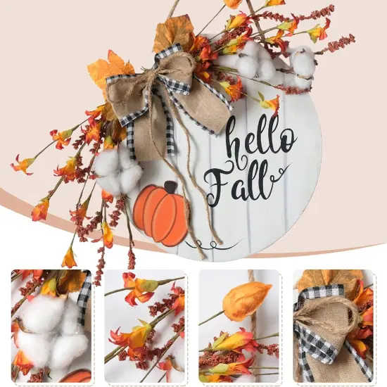 Wreath Thanksgiving Day Wooden Hanging Sign(White) {2}