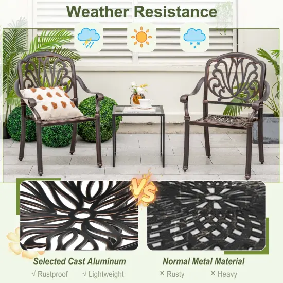 Costway 4 PCS Patio Cast Aluminum Dining Chairs Armrests Outdoor Stackable Brown/White {5}