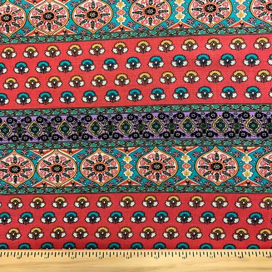 Fuschia and Teal Multi Stripe Print Rayon Challis Fabric By the Yard {3}