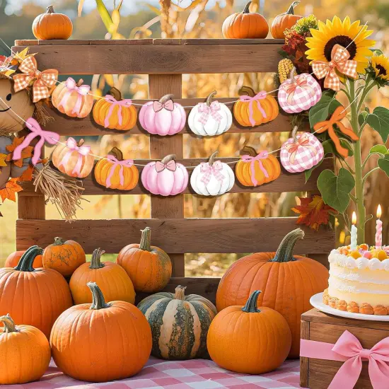 3Pcs Pumpkin Bow Banner (	Pink, Orange) {6}