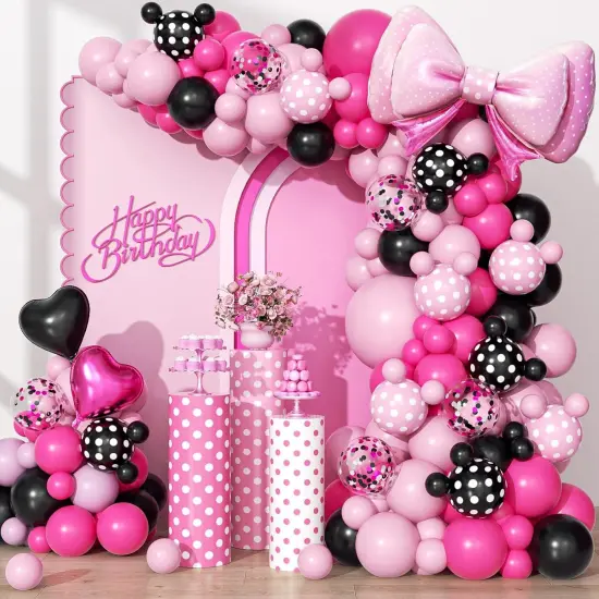 123pcs Pink and Black Balloon (Pink, Black) {1}