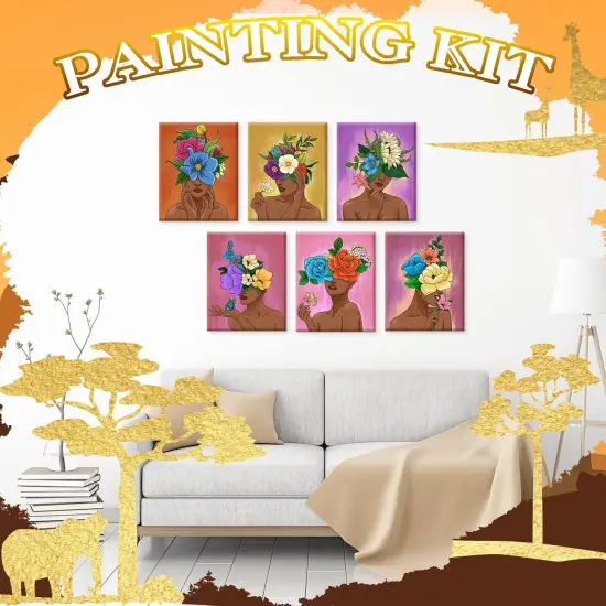 12 Set Pre Drawn Canvas Painting Kits with Easels - 8 x 10 Inches (Flower Girl) {5}