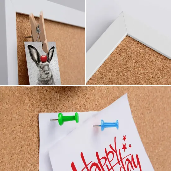 4 Pack Cork Bulletin Board with Push Pins and Wood Clips - 12x12 (White Framed) {3}