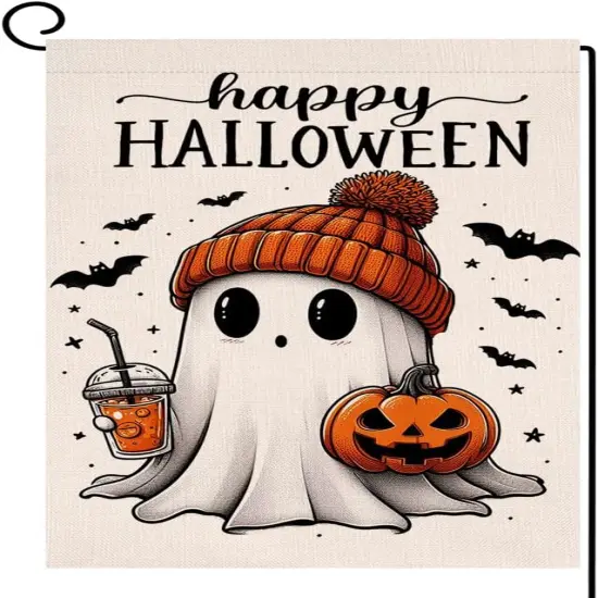 Halloween Ghost Garden Flag 12x18inch(Orange Black) {5}