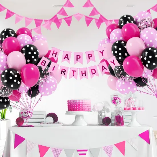 12inch with Hot Pink Black Print Confetti BalloonsFoil Balloon(Pink Black) {6}