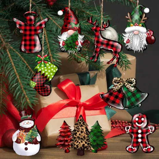 JOPHMO 24 Pieces Christmas Wood Ornaments Snowflake Gnome Snowman Truck Wooden Hanging Ornaments Christmas Tree Cutouts Wood Crafts Holiday Decor Xmas Party Supplies (Xmas-Mixed-A) {2}