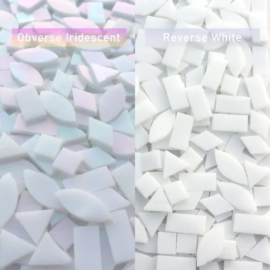 LITMIND Iridescent Glass Mosaic Tiles for Crafts, 240 Pieces 5 Shapes Mixed Stained Glass Sheets, Mosaic Kits for Adults (Iridescent White) {6}