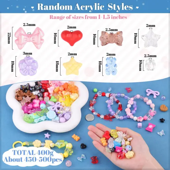 TINKRSTUFF Assorted 500PCS 10 Colors Mixed Acrylic Beads for Bracelet Making, Flower Bow Butterfly GummyBear Aesthetic Bracelet Charms,Cute Beads for Jewelry Making DIY Necklace Keychain Phone Charm {6}