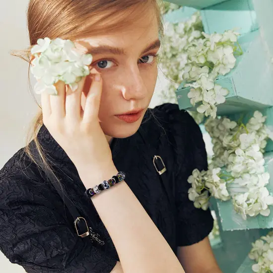 Aipridy Assortment European Large Hole Beads Spacer Beads Rhinestone Craft Beads for DIY Charms Bracelet Jewelry Making (Black-White) {2}