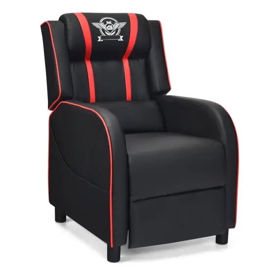 Massage Racing Gaming Single Recliner Chair with Adjustable Backrest and Footrest Red {7}