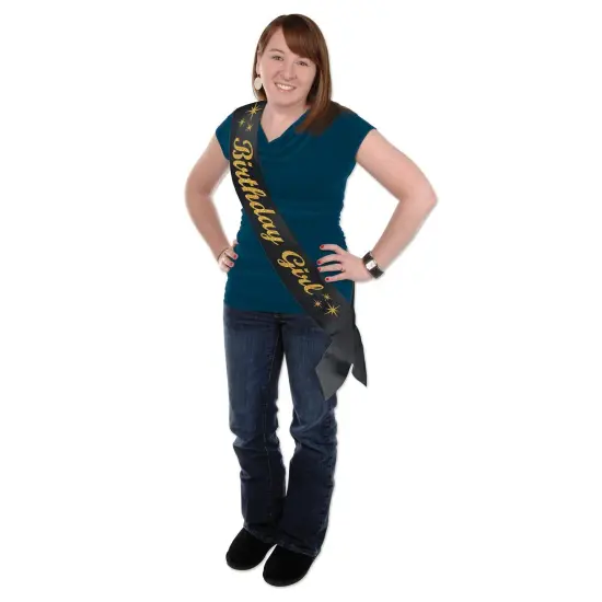 6 Pack Bulk Glittered Birthday Girl Satin Sash {3}