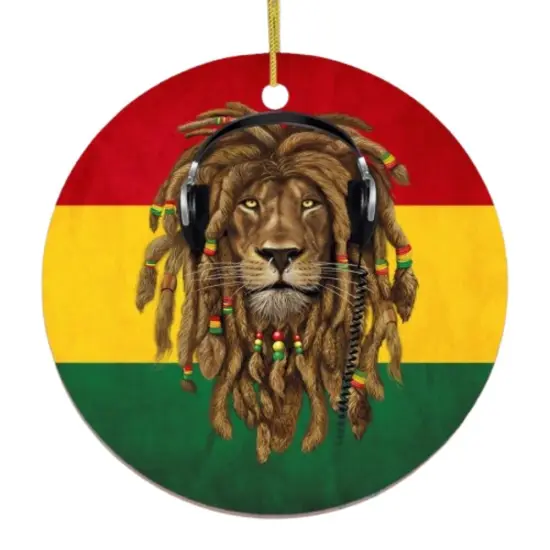 Reggae Lion Ornament, Jamaican Christmas Decoration, Reggae Music Flag {6}
