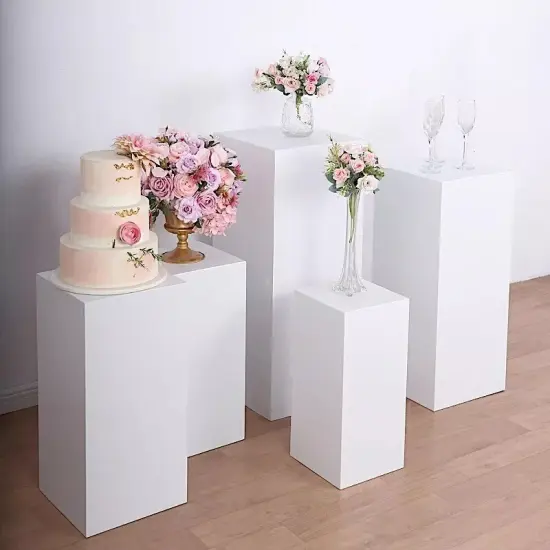 5 White Rectangle Metal DISPLAY STANDS Pedestal Riser Party Events Decorations {3}