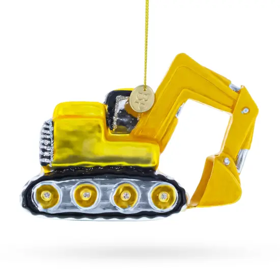 Yellow Excavator Glass Christmas Ornament {3}
