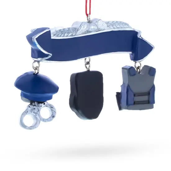 Serve Honor & Protect Police Badge and Gear Resin Christmas Ornament {4}